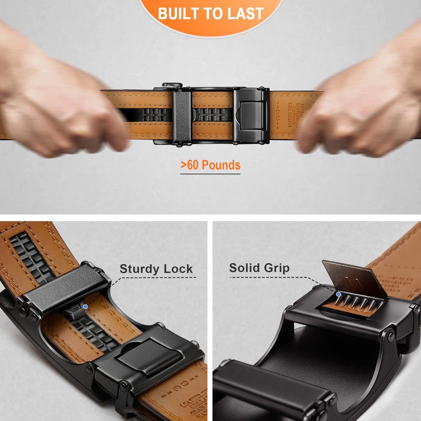 BULLIANT Men's Belt,Brand Ratchet Belt Of Genuine Leather For Gift Men Dress,Size Customized(Black,38"-44" Waist Adjustable)