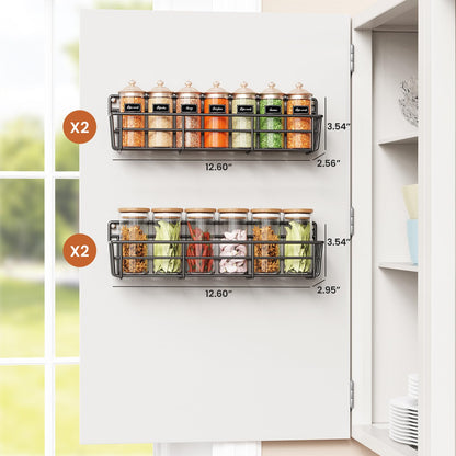 5 Pack Spice Rack Seasoning Organizer Wall Mount, Screw or Adhesive Hanging Shelf Basket Spice Organizer Shelf for Kitchen, Black