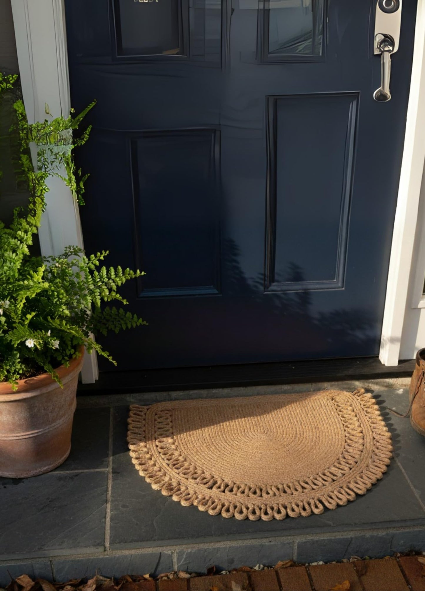Jute Semi Circle Doormat – Half Moon Braided Front Door Mat, Non Shedding & Washable, Non Slip Backing, Waterproof Indoor Outdoor Entryway Rug for Porch, RV, Camper & Boat
