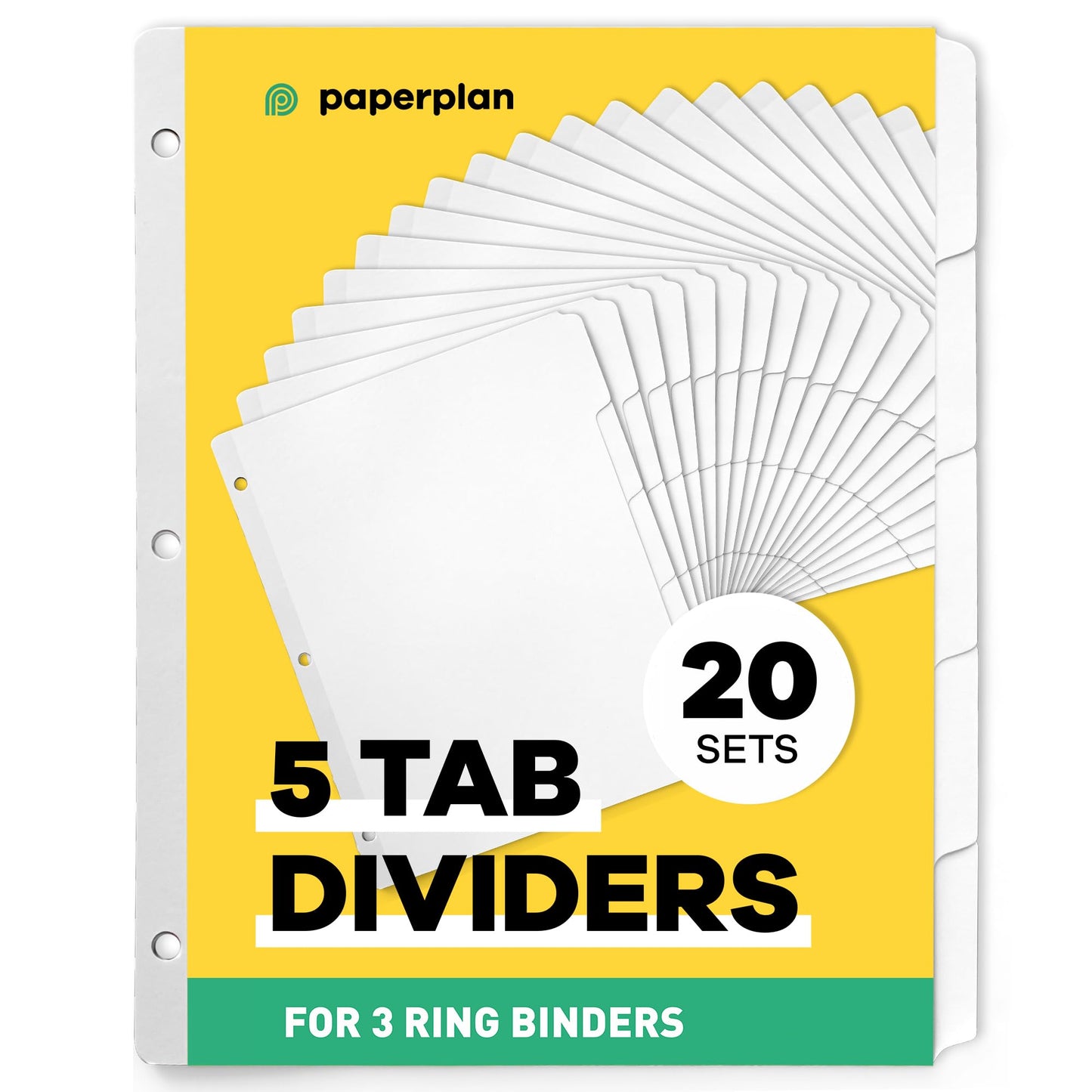 Binder Dividers with Tabs - (Set of 20) x 5 Tab Dividers for 3 Ring Binders, White, Reinforced Edge - Ideal for Keeping Your Documents Neat and Professional