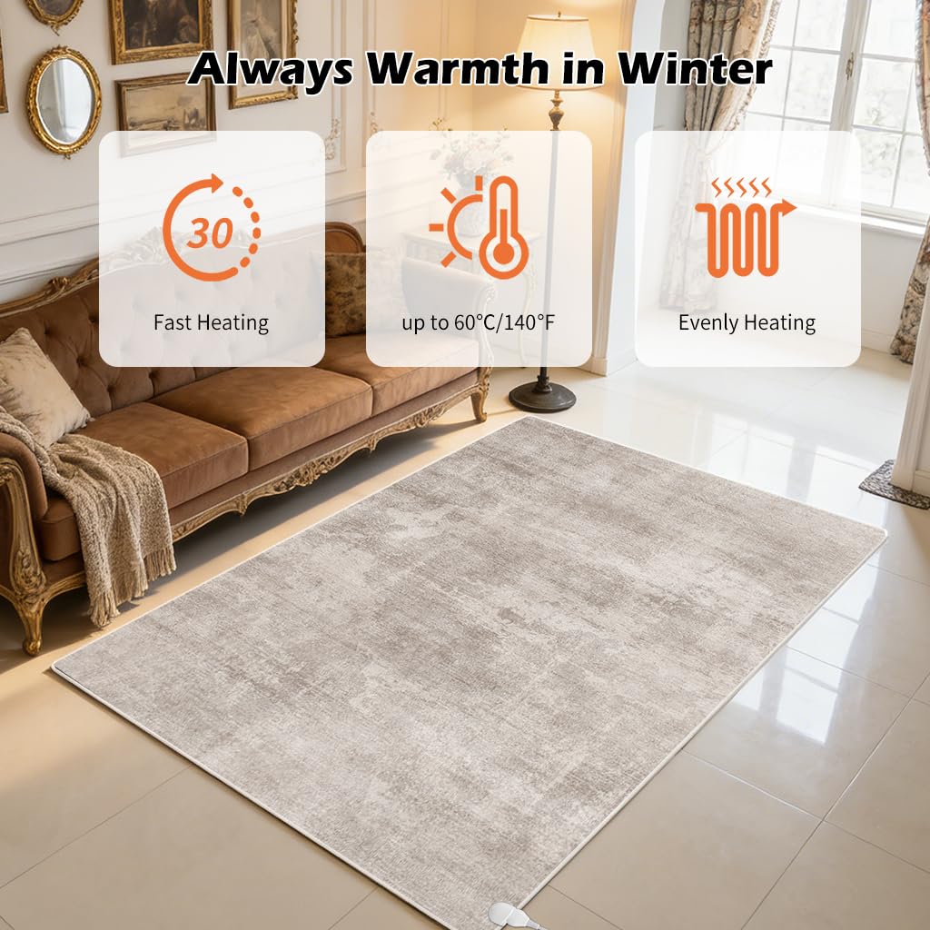 NujorWarm Graphene Electric Heating Carpet Soft Plush Heated Area Rug Heater Floor Mat with Timer Fast Warm Up for Home Office Study Playroom 120V 1000W 4.6x6.6Ft WS