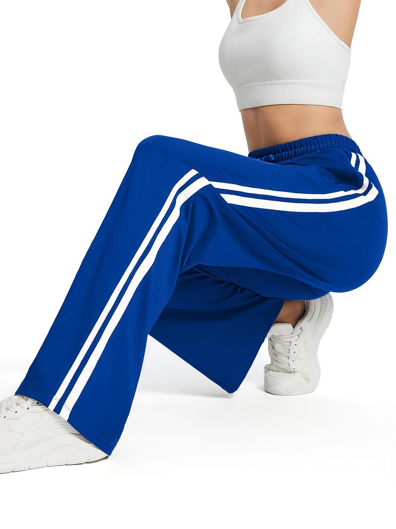 Tapata Women's 30" Inseam Active Track Pants Striped Loose Fit Running Sporty Bottoms Travel Athletic Jogging, Blue, M