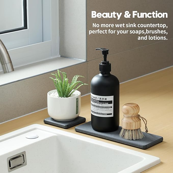 3PCS Water Absorbing Soap Dish Sponge Holder, Diatomite Stone Drying Tray Mat