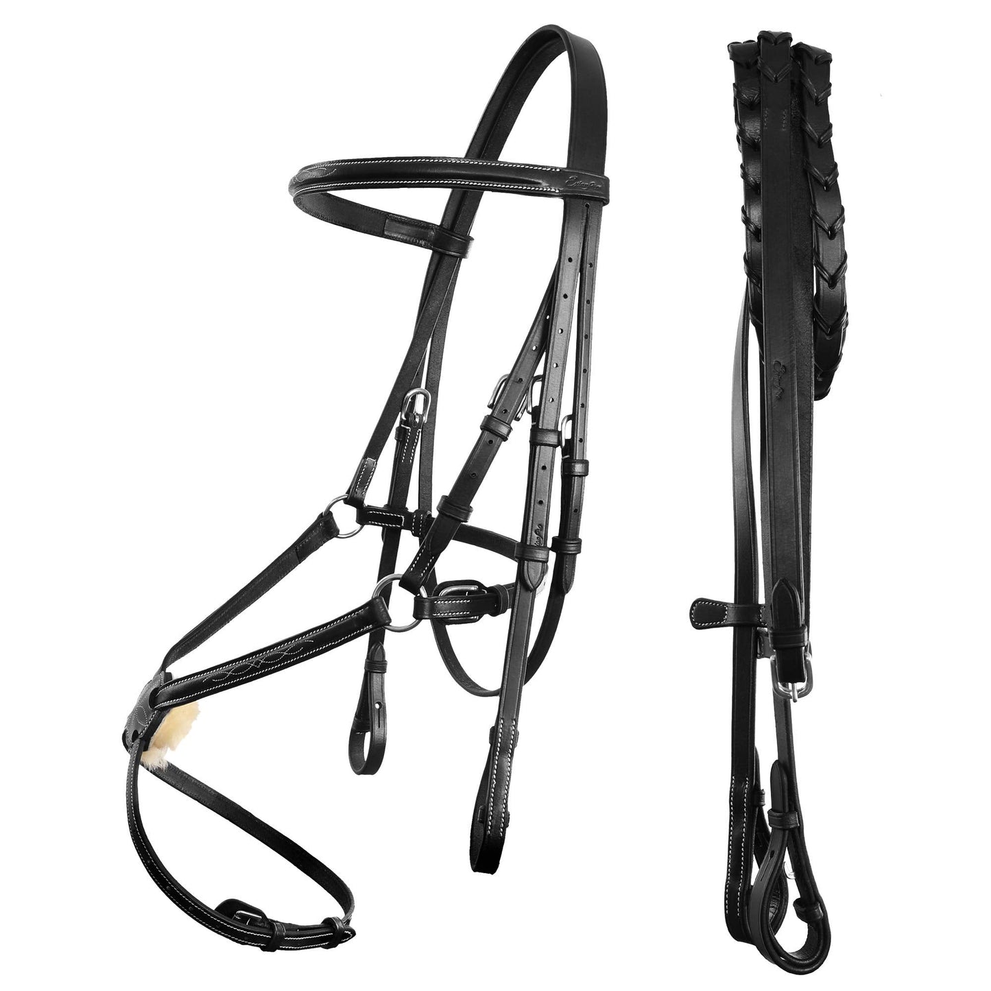 Exion Figure 8 Horse Bridle with Leather Laced Reins | English Jumping Bridle with Figure 8 Noseband | Black, Brown Equestrian Bridle for Horses, Cob, Pony & Oversize