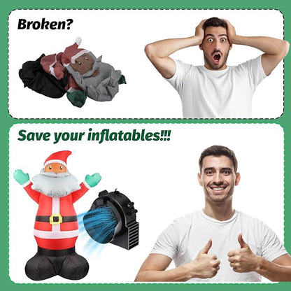 4-Pack Inflatable Fan Replacement, 0.8A Air Fan Blower with 1.0A Adapter and 3 LEDs Bulbs Light Strings for Halloween, Thanksgiving and Christmas Inflatables (IP68 Waterproof, 3.8 * 3.8'')