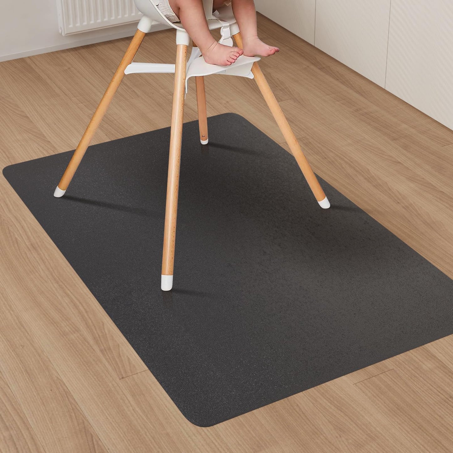ZPAI Area Floor Mat for Home, 3'×5' Black No Slip Waterproof Vinyl Area Rug for Hard Floor, Spill Resistant Floor Protector Cover for Kitchen, Easy Clean Splat Mat for Under High Chair