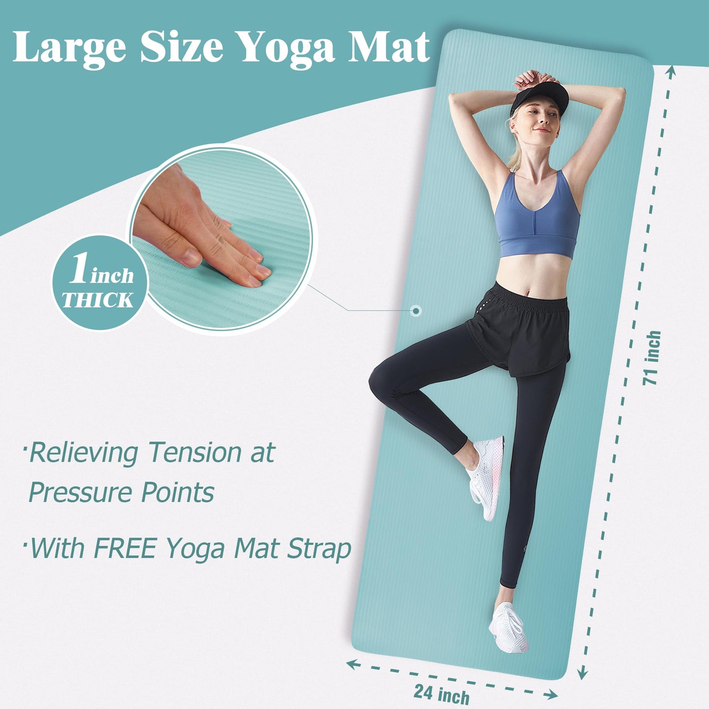 Fitvids Yoga Mat 1-Inch Extra Thick High-Density Exercise Mat with Non-Slip Surface & Carry Strap for Men & Women Tear-Resistant Pilates Workout Mat for Home Gym, Floor Fitness