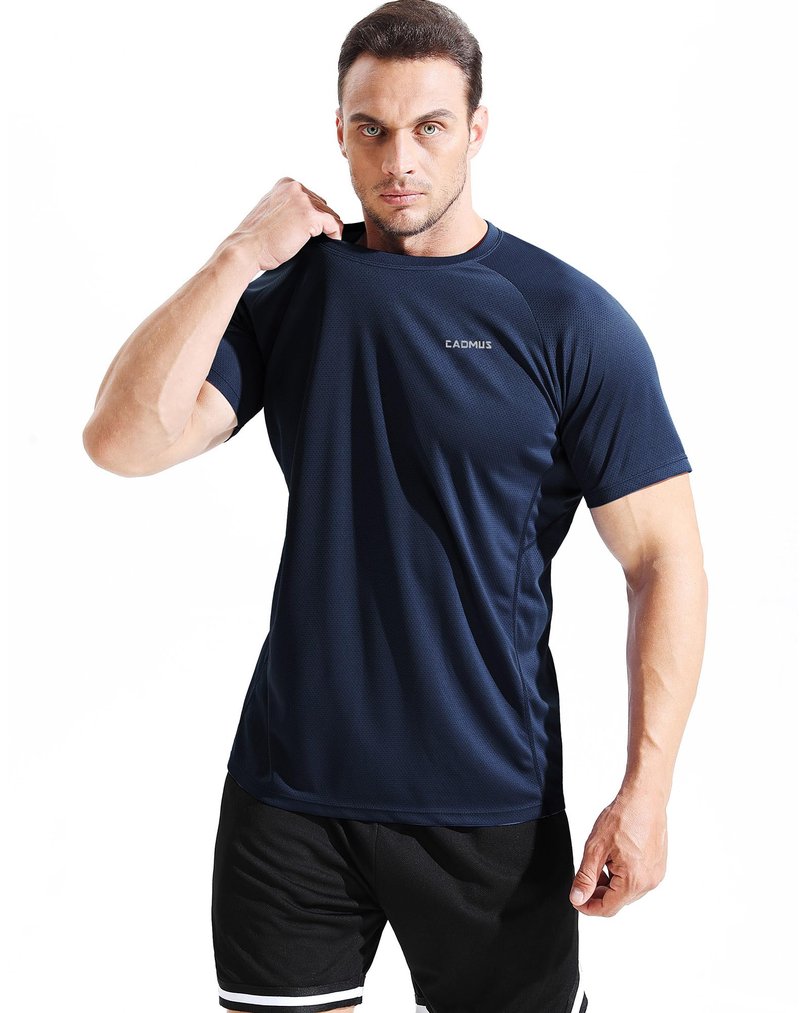 CADMUS Men's 3 Pack Workout Shirts Dry Fit Mesh Athletic T-Shirts, 033, Black,Grey,Navy Blue, Large