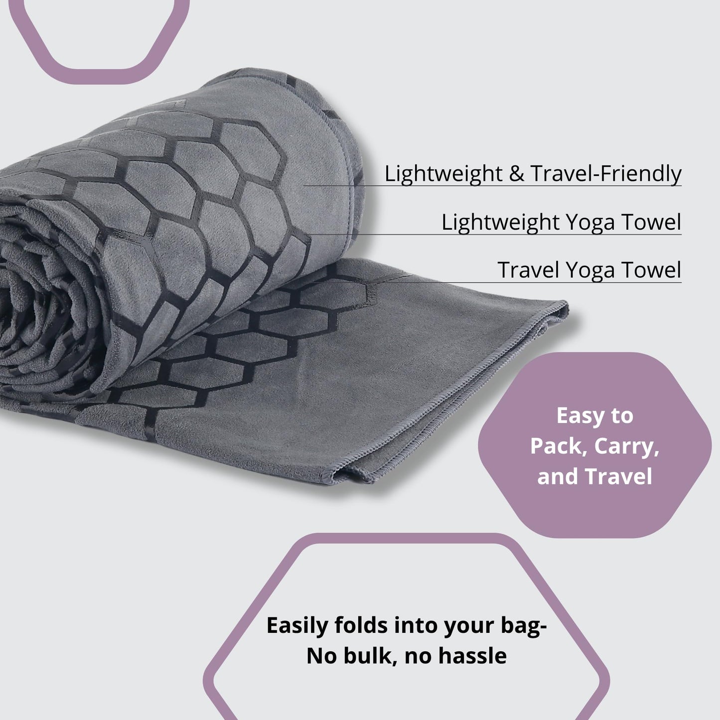 Clever Yoga Hot Yoga Mat Towel – Non-Slip Grip for Hot Yoga, Sweat Absorbent, Honeycomb Silicone Grip, Stays Flat – Ideal for Pilates, Travel, Washable & Lightweight - Dark Blue