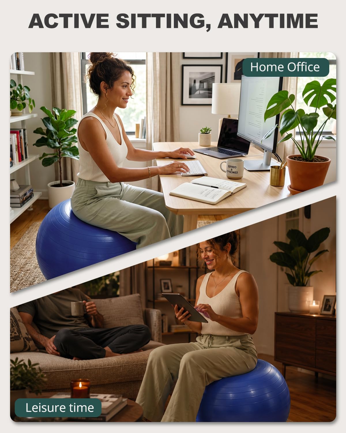Trideer Exercise Ball for Yoga, Pilates & Fitness – Stability Ball Equipment for Home Gym & Office Chair, Core & Balance Training Accessories, Physical Therapy Equipment, Quick Pump Included, 5 Sizes