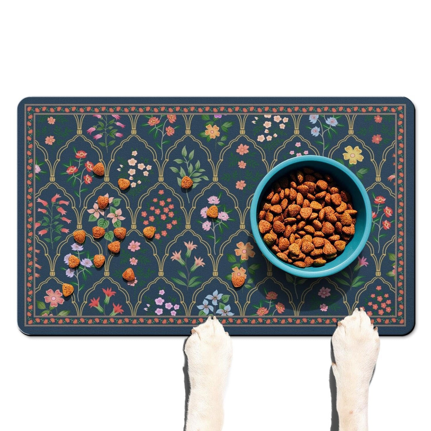 Absorbent Pet Dog Bowl Mat for Food and Water, Pet Cat Food Feeding Mat with Non Slip Rubber Backing, Dog Food Mats for Floors Waterproof, 12"x20"