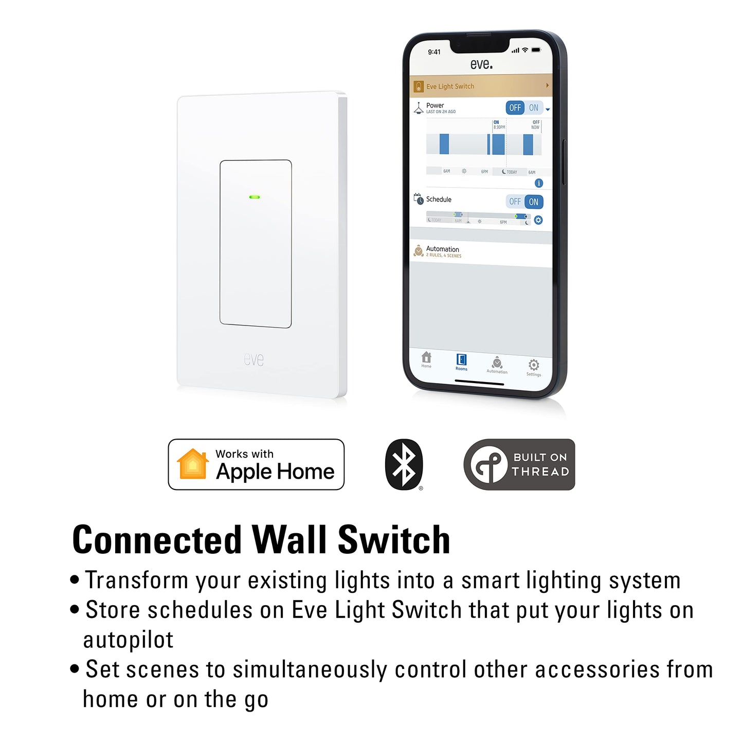 Eve Light Switch (Matter) – Smart Wall Switch for Apple Home, Alexa, Google Home, SmartThings; for Single-Pole & 3-Way switches; Thread, Requires Thread Border Router & Neutral Wire; UL-Certified