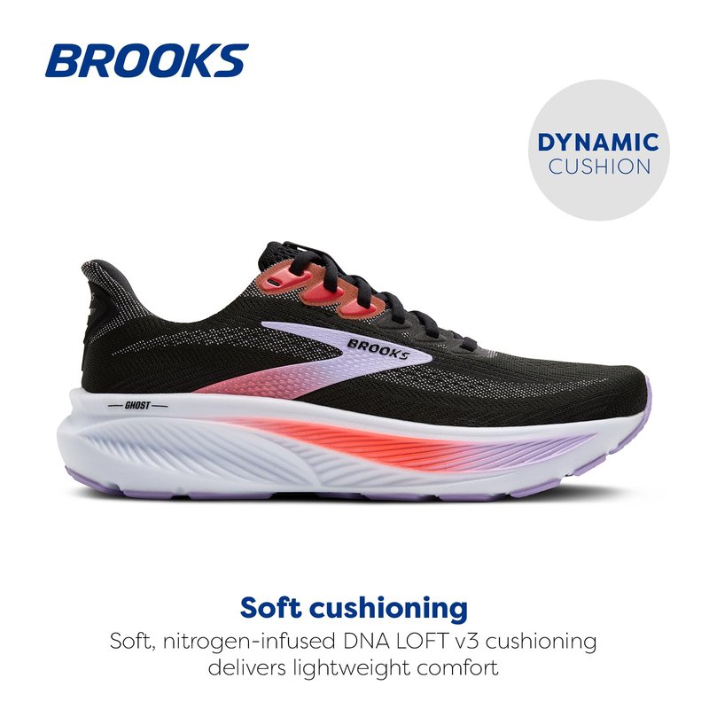 Brooks Women’s Ghost 17 Neutral Running Shoe - Black/Purple/Coral - 5.5 Medium