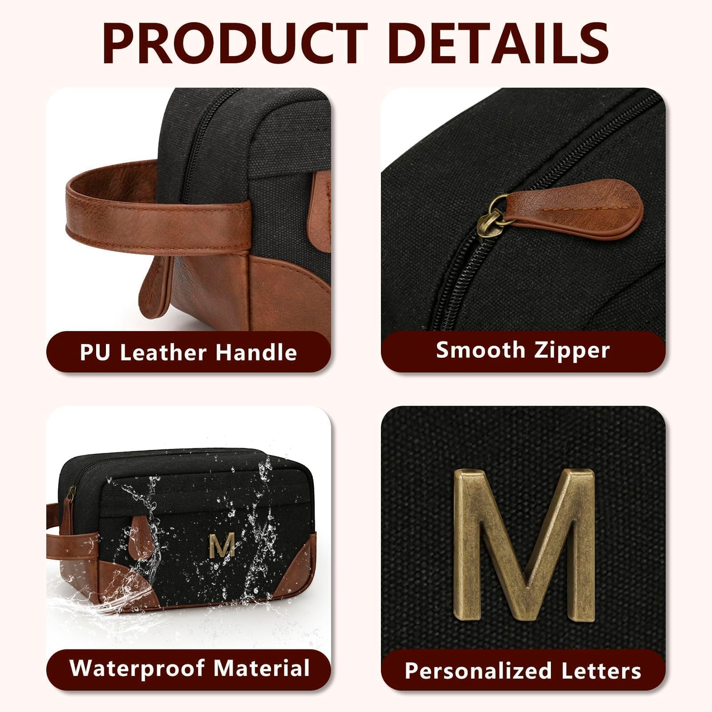 CLOUDWINGS Personalized Gifts for Men Dad - Initial Travel Toiletry Bag Hanging Dopp Kit, Waterproof Shaving Bag with Large Capacity, Fathers Day Birthday Gifts for Him Dad Husband Boyfriend (M)