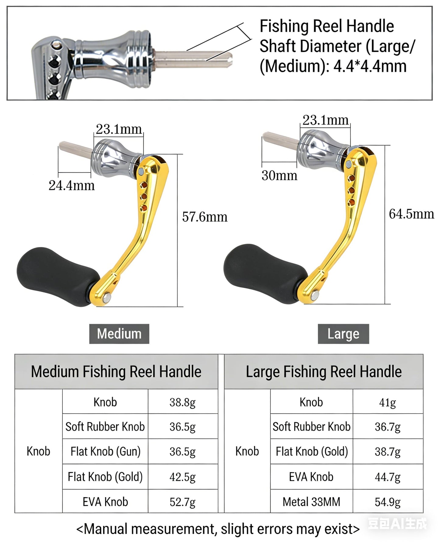 Fishing Reel Handle, Square Shaft Replacement Spinning Handle, EVA Reel Knob Power Handle Arm Grip (L)