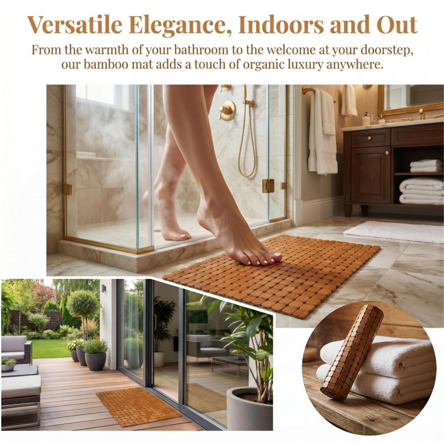 Dicunoy Bamboo Bath Mat, Bathroom Shower Rug, Wooden Toilet Doormats for Shower Doorsteps, Sauna, Tub (23.6" L x 16" W)