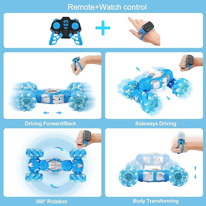 BEMITON Boys Aged 6-12 Birthday Gift Ideas- Gesture Sensing RC Stunt Car Toy for Kids Hand-Controlled 2.4Ghz Remote Control Twist Cars 4WD All-Terrain Off-Road Vehicle