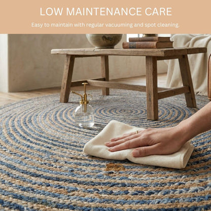 WeWove Hand Woven Area Rug 6 Feet Round - Jute Denim Area Rug Rustic Farmhouse Boho Accent Rug for Living Room Bedroom Kitchen Dorm Entryway Hallway - Handcrafted Floor Rug