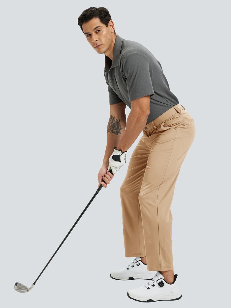 LeapsLion Men's Golf Pants Lightweight Work Dress Pants 34" Stretch Water Resistant Breathable Quick Dry Comfy Business Casual Pants for Men Khaki 33W x 34L