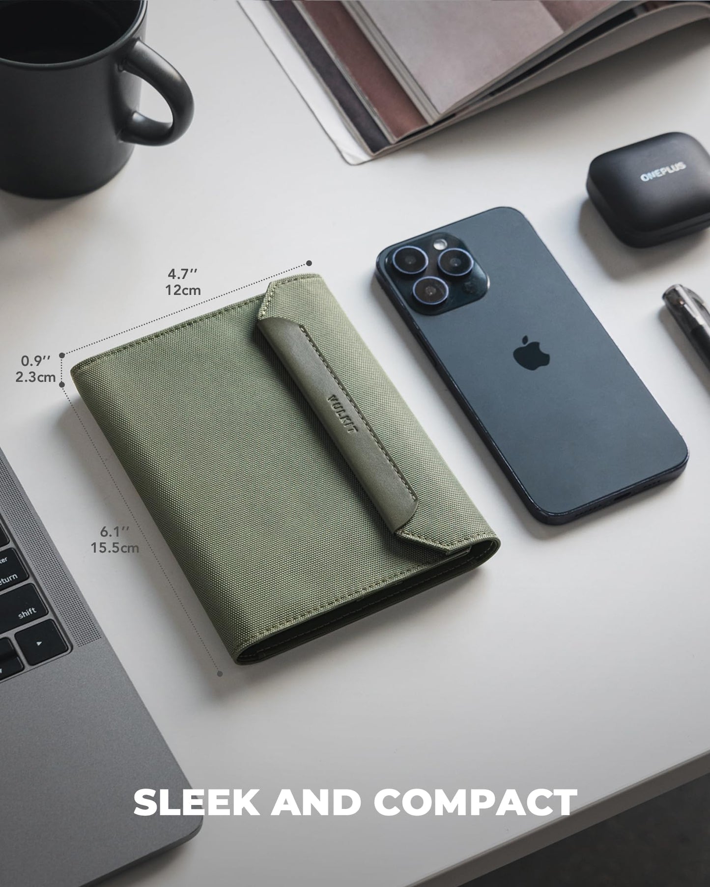 VULKIT Passport Wallet with Detachable AirTag Holder, Vegan Leather Passport Holder, RFID Blocking, Travel Essential, Magnetic Closure, Green
