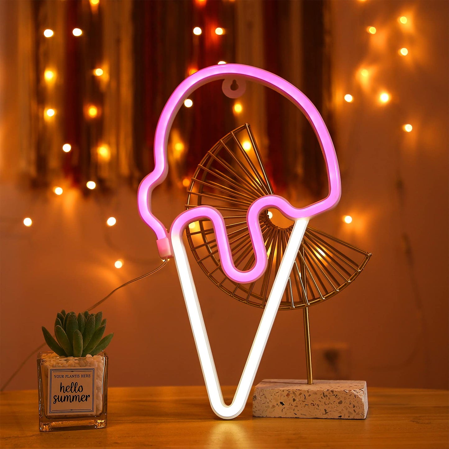 YAOZHOU Ice Cream Signs Neon Lights, Kawaii Room Decor Christmas Gift for Teen Girls Battery or USB Powered Art Decorative Night Lights Indoor for Home, Bedroom, Office,Party,Kid,Children