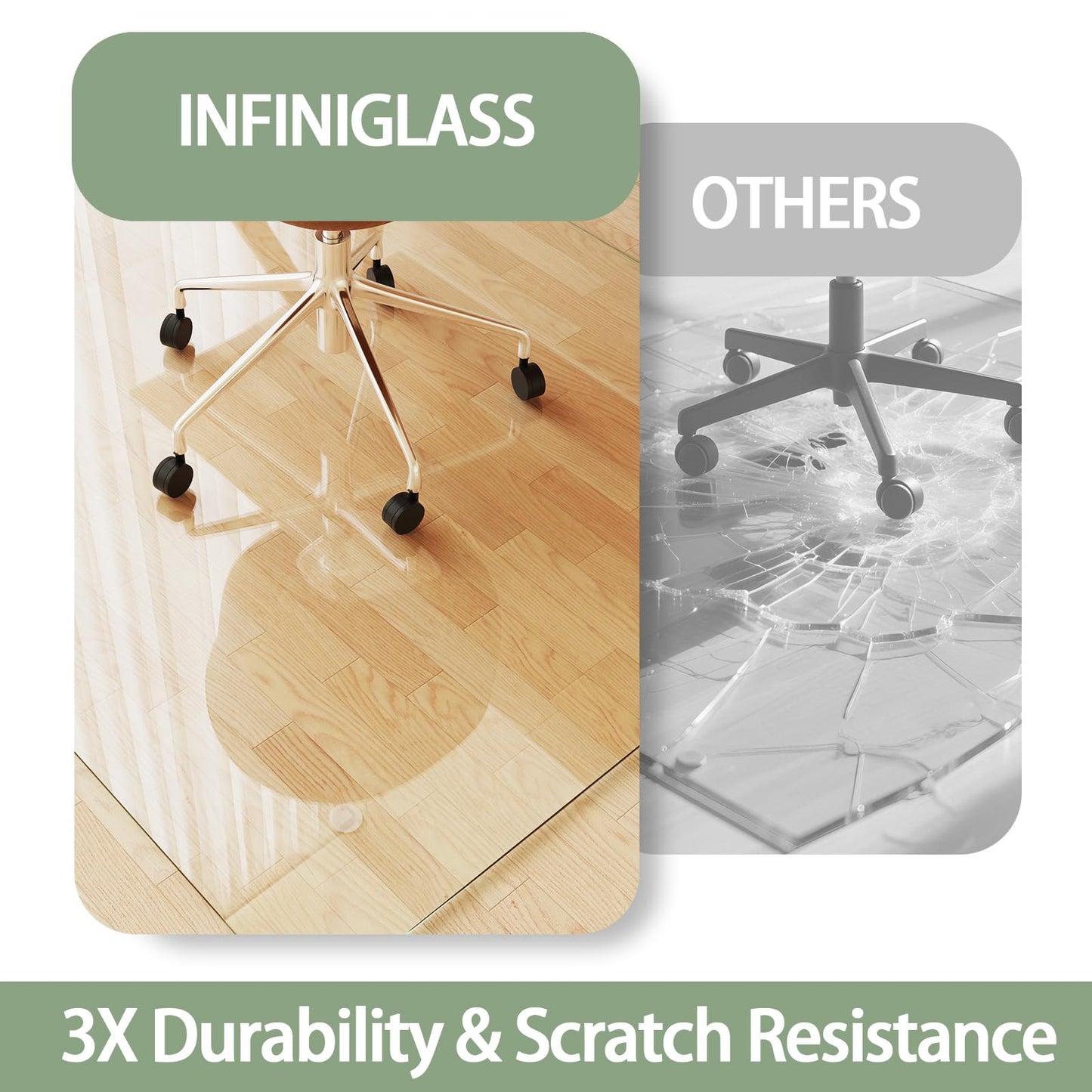 InfiniGlass Tempered Glass Chair Mat 46"x36" – Ultra-Clear Office Chair Mat for Hardwood Floors & Low-Pile Carpets – Heavy-Duty 0.2" Scratch-Resistant Surface with Non-Slip Pads – Supports 1,000 lbs