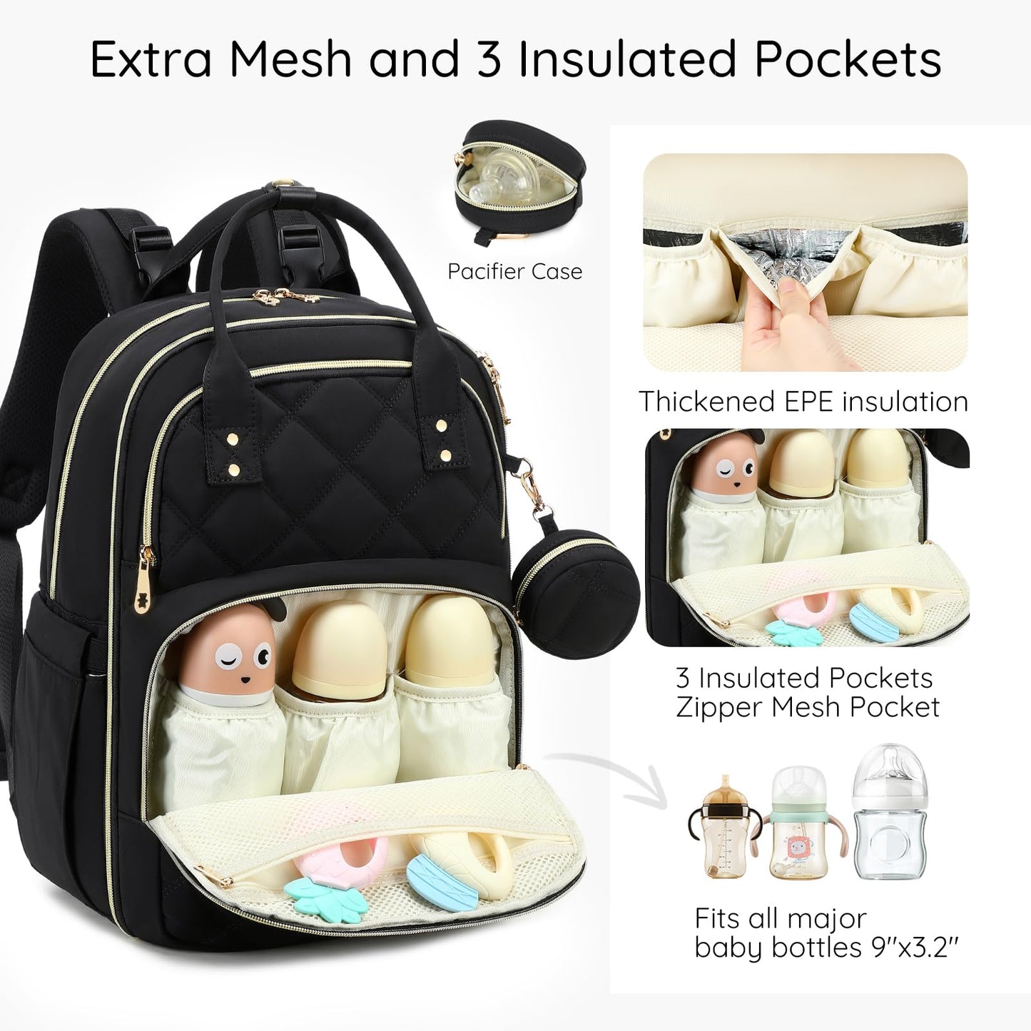 ViveVoy Diaper Bag Backpack, Large 26L Baby Bag with Portable Changing Pad & Pacifier Case, Waterproof Quilted Maternity Backpack for Mom and Dad, Travel Essentials with Insulated Pockets, Pink