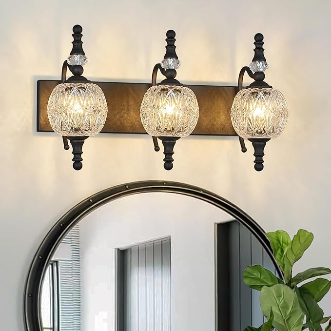 Modern Crystal Bathroom Vanity Lights Fixtures Over Mirror Black Vintage 3-Lights 20 Inch Bathroom Light Fixtures Glass Crystal Vanity Lights