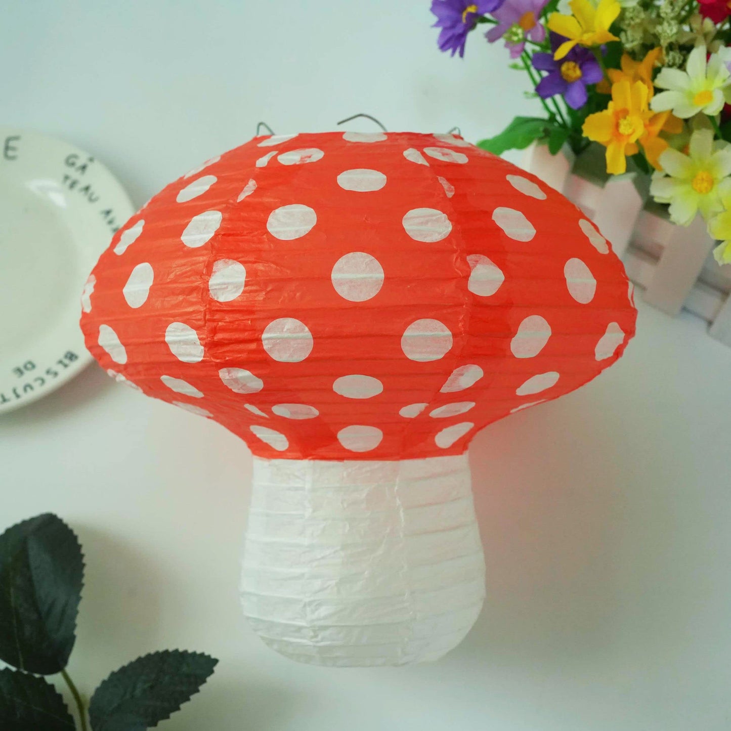 6Pcs Mushroom Paper Lanterns, 3D Mushroom Hanging Ornament for Wonderland Jungle Forest Themed Birthday Party Wedding Nursery Decor (Red, 6 Pack)