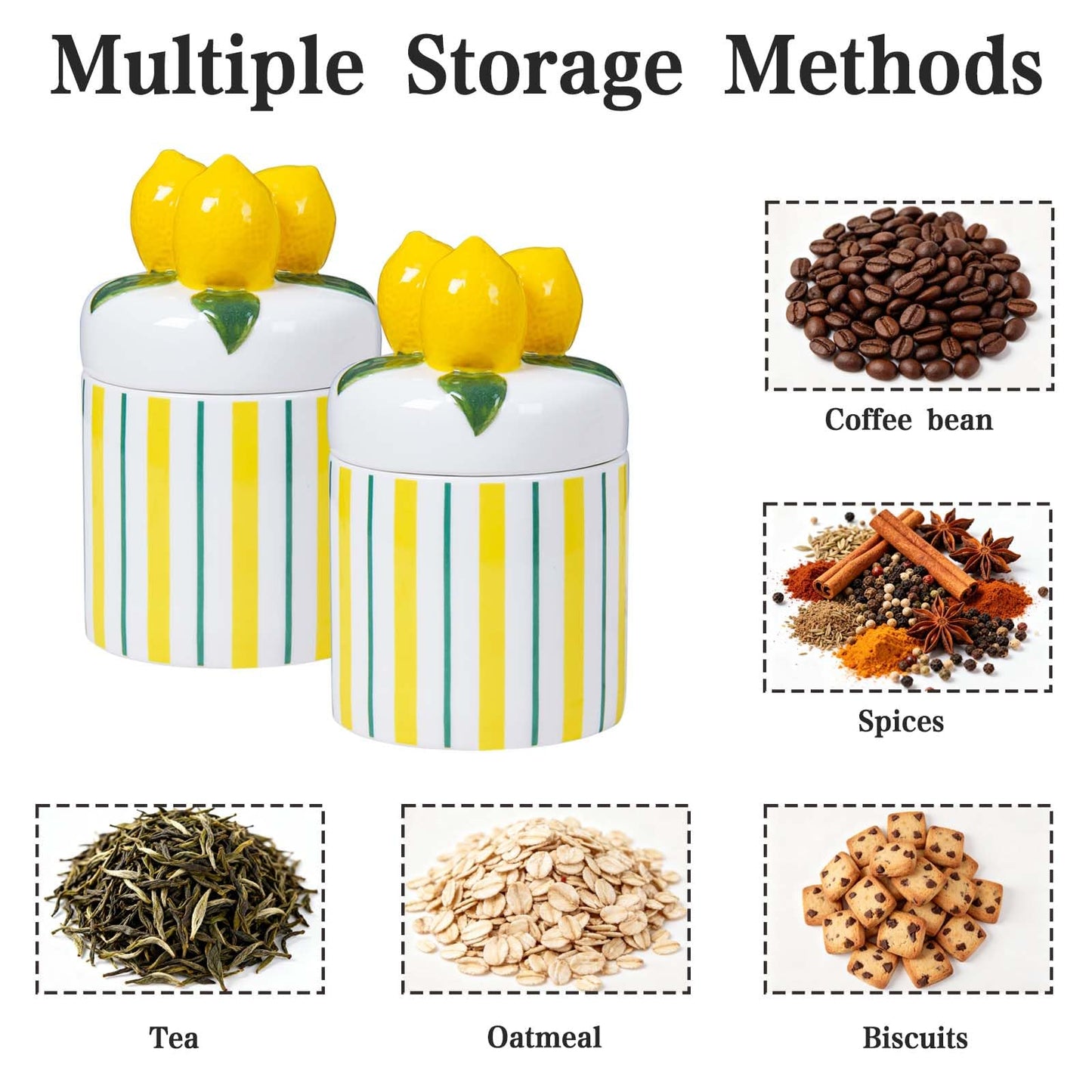 Iryanthos Cookie Jar with Airtight Lid, 16.2 fl oz Personalized Ceramic Food Storage Containers with Lemon-shaped Lid for Kitchen Countertop Decor, For Sugar Tea Coffee Spices Nut Honey - 2 pieces Set