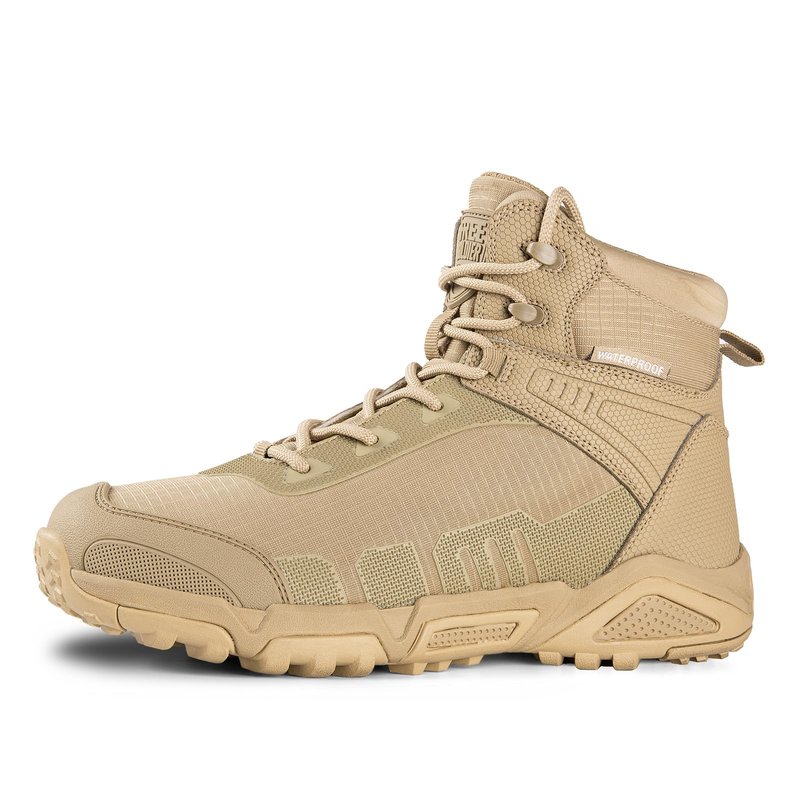 FREE SOLDIER Men's Waterproof Hiking Boots Lightweight Outdoor Mid Trekking Climbing Boots Men(Tan 12)