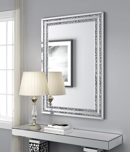KOHROS Crystal Crush Diamond Rectangle Silver Mirror for Wall Decoration 48x32inch Frameless Wall Mirror Acrylic Diamond Decor Vertically or Horizontally Hanging