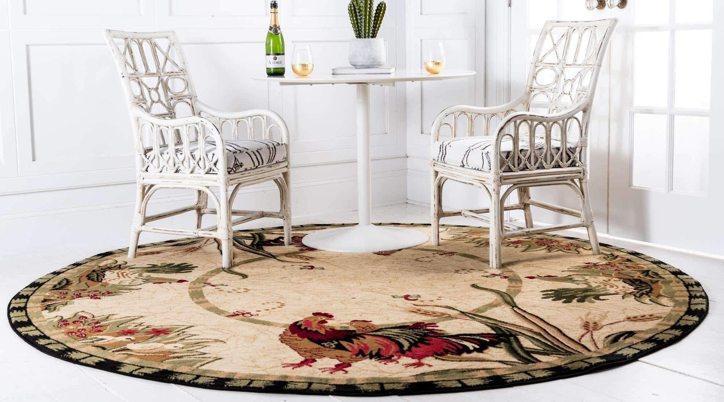 Unique Loom Barnyard Collection Area Rug - Farm (5' 3" Round, Cream/ Black)