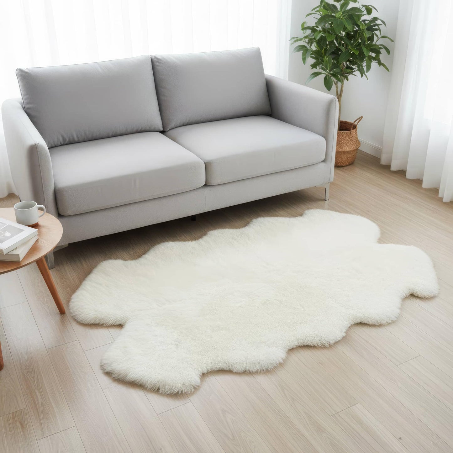 Premium Fluffy Sheepskin Rug - Four Pelt Fur Rugs for Living Room, Bedroom or Fireplace - Natural Sheep Skin, Shaggy - Irregular Shaped Genuine Fuzzy Feel - 4ft x 6ft