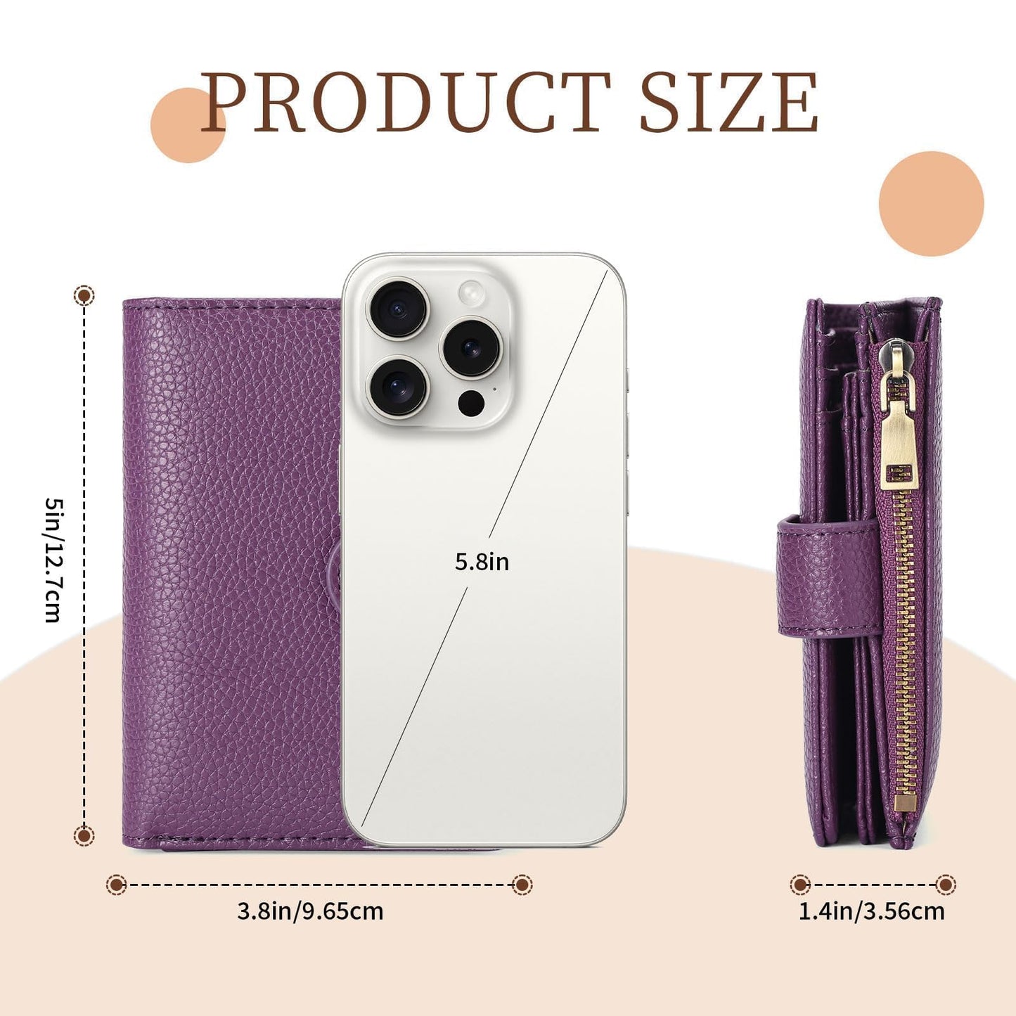 GAEKEAO Small Wallet for Women, Bifold Vegan Leather RFID Blocking Ladies Compact Card Holder with Zipper Pocket & ID Window