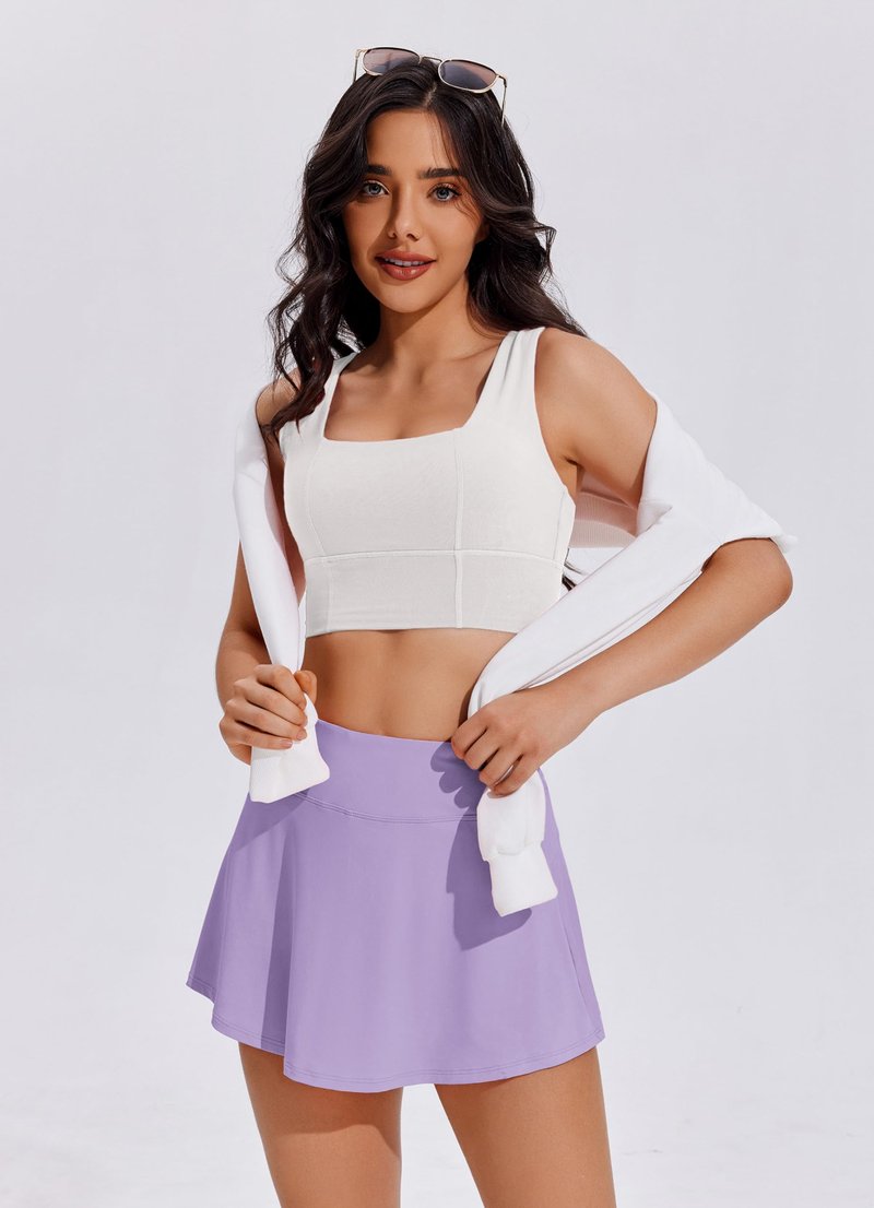 PINSPARK Tennis Skirts Women Pleated Athletic Skirt with Shorts Underneath Sweat Wicking Golf Skorts Activewear,Lilac Small