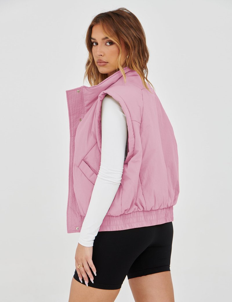 Lviefent Womens Puffer Vest Cropped Lightweight Button Down Quilted Vest Sleeveless Padded Gilet Coat with Pockets (Pink-M)
