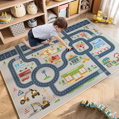 HOJOMACA Kids Rug Mat Carpet 5×7ft, Car Rugs for Kids Toy Cars, Non Slip Floor Mats for Children, Educational Area Play Rugs for Children's Playroom Bedroom