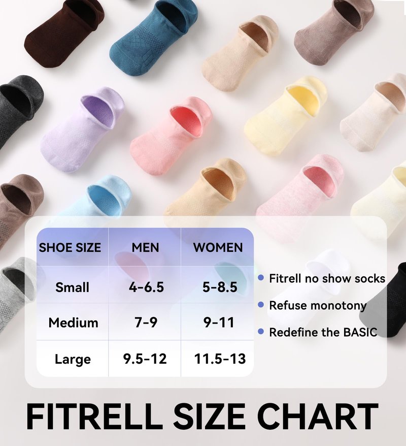 FITRELL No Show Socks Womens and Men - Athletic Cushioned Low Cut Ankle Socks Invisible Non-slip Liner Running, 8 Pairs Basic Black+White, Small