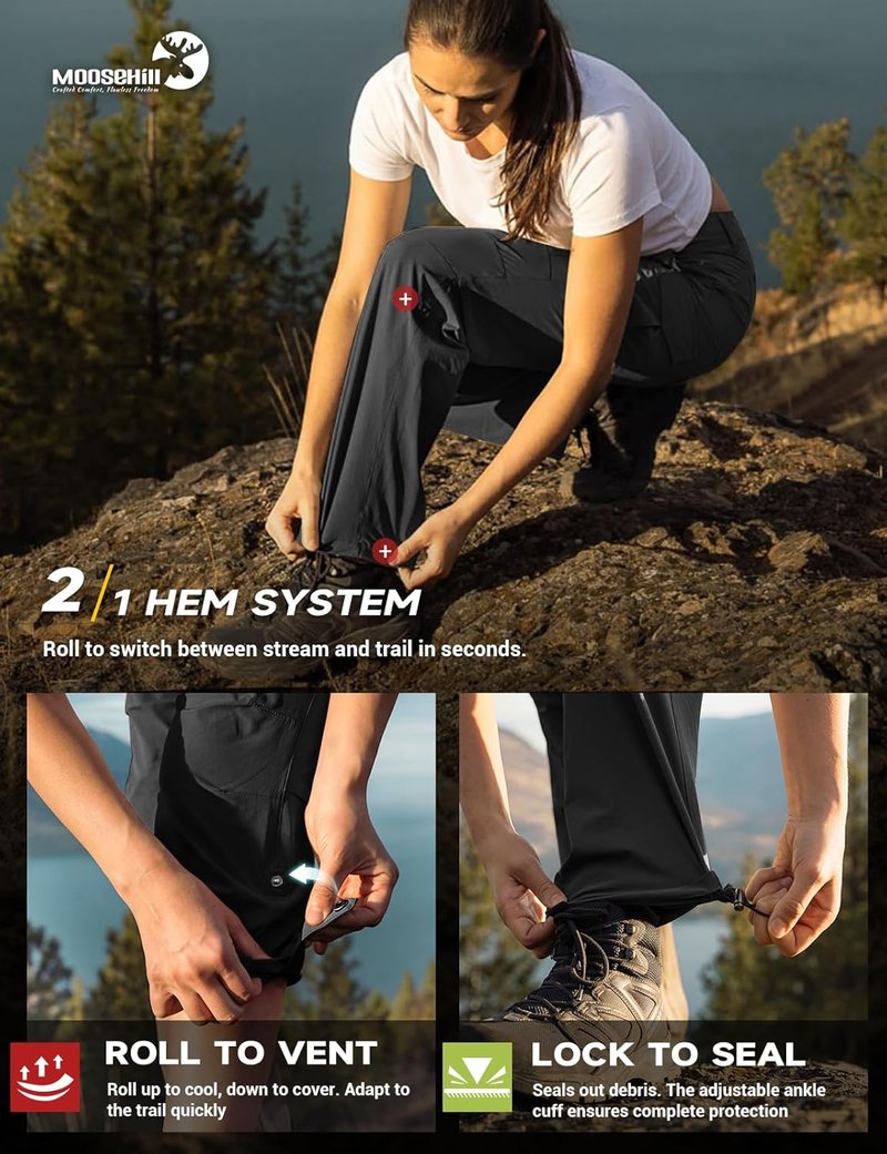 Women's Hiking Pants - Lightweight Quick Dry Water Resistant Cargo Travel Pants | All Seasons, Summer Use