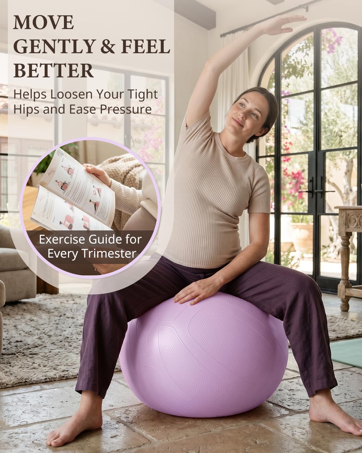 Trideer Pregnancy Birthing Ball, 1.7mm Extra Thick Yoga Ball for Maternity, Labor, Physio, Recovery, Exercise Guide & Daily Comfort Tips for All Trimesters, 1000LB Anti-Burst Non-Slip Stability Ball