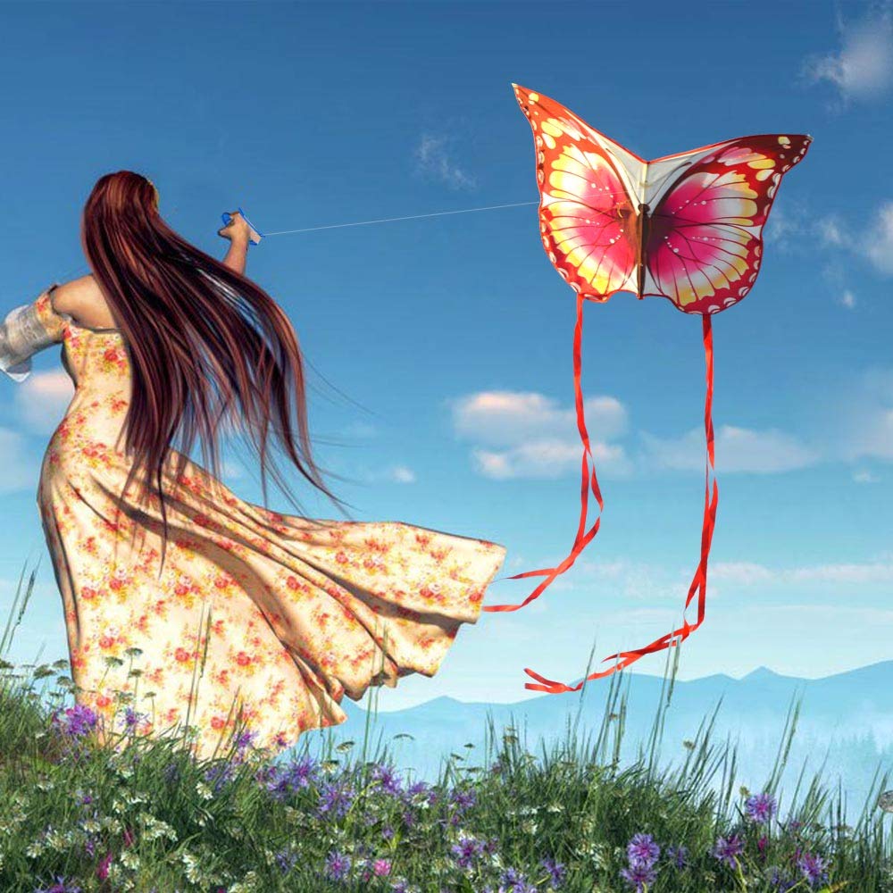 Mint's Colorful Life Butterfly Kite for Kids & Adults Easy to Fly, Large Single Line Kites with 300ft String Kite Handle (Pink)