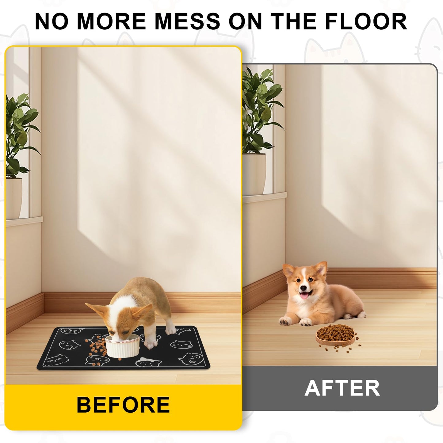 Pet Feeding Mat, Absorbent Dog Mat, Quick Dry Pet Food Mat Cat Feeding Mat Pet, Quick Dry Water Dispenser Mat Pet Supplies for Dog and Cat (Black, (12"x19"))