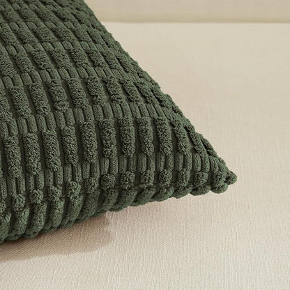 Fancy Homi Boho Olive Green Decorative Throw Pillow Covers 14x24 Inch for Couch Bed Sofa, Rustic Modern Farmhouse Home Decor, Soft Plush Corduroy Cute Square Cushion Case 35x60 cm