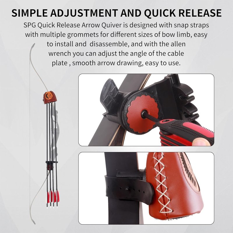 Adjustable Archery Arrow Quiver - Leather Holder with Quick Shoot System | Fits 4/6 Arrows for Longbow & Recurve Bow