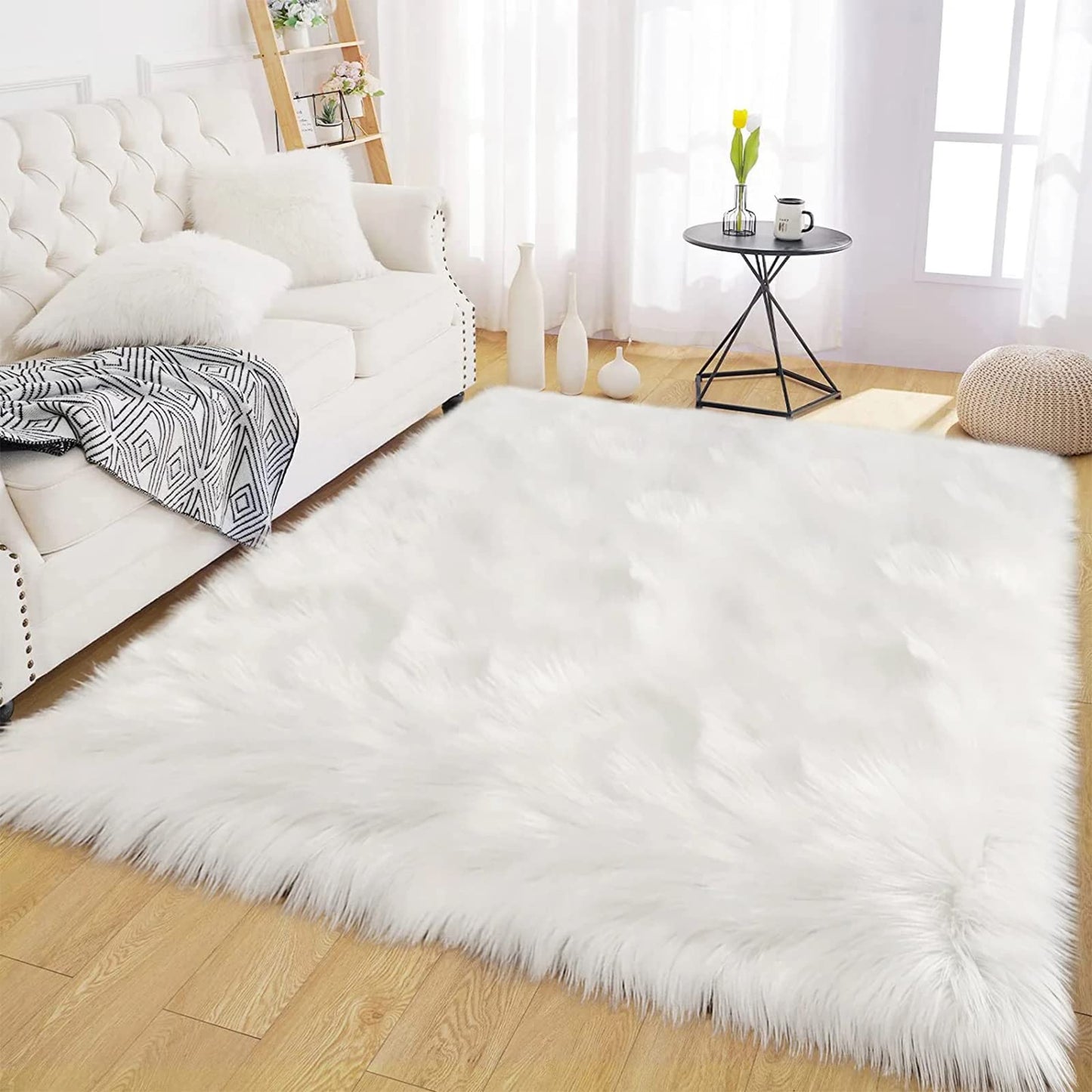 Latepis Off White 3x4 Area Rug Faux Sheepskin Fur Rug Washable Furry Rugs for Bedroom Fluffy Rugs for Living Room Dorm Cushion Luxury Home Decor Rectangle