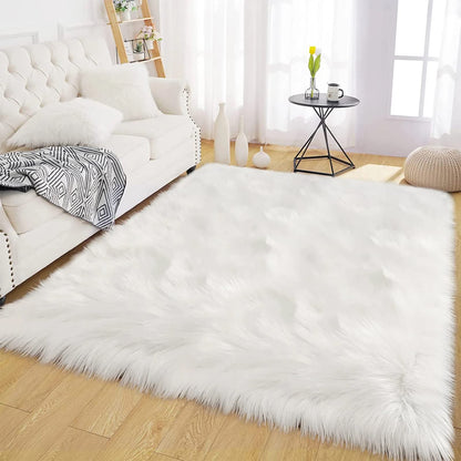 Latepis Off White 3x4 Area Rug Faux Sheepskin Fur Rug Washable Furry Rugs for Bedroom Fluffy Rugs for Living Room Dorm Cushion Luxury Home Decor Rectangle