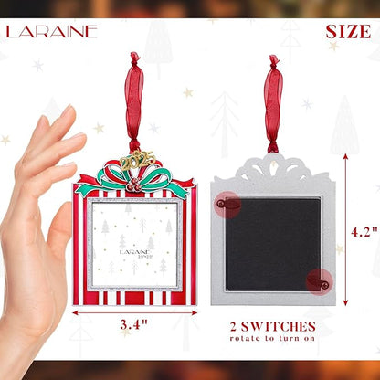 Laraine Christmas Tree Ornaments – Decorative Hanging 2025 Holiday Keepsake Gift Square Pendant with 2.5” Photo Frame Insert for Picture of Pet (Square Red (2025))