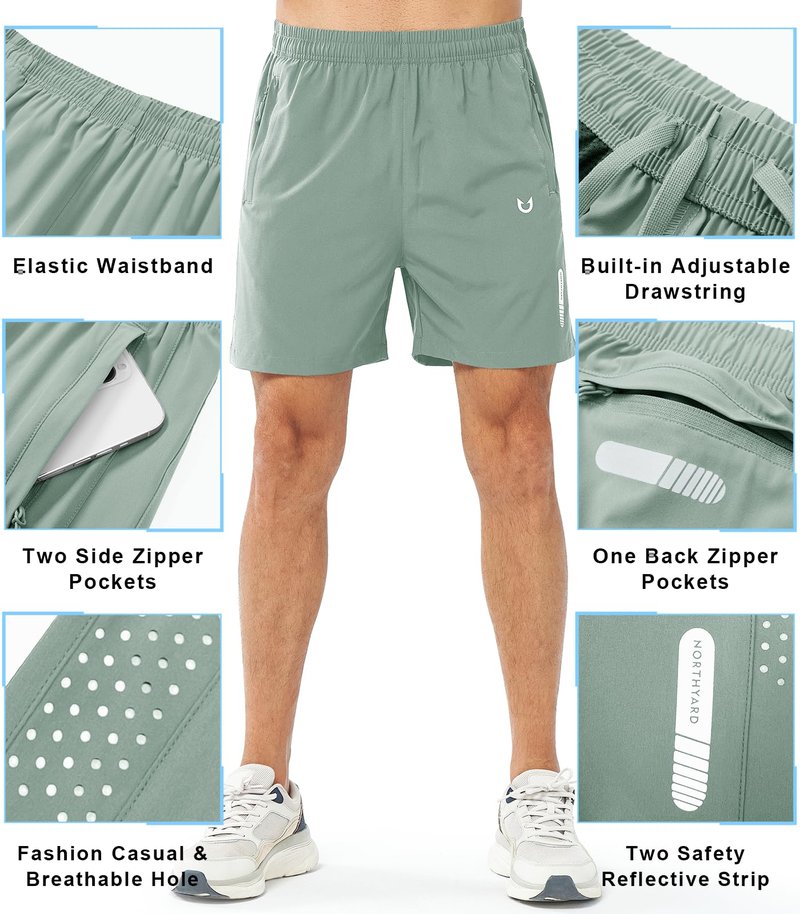 NORTHYARD Men's Athletic Running Shorts Gym Workout 7"/9"/5" Quick Dry Lightweight Sports Basketball Tennis 3 Zipper Pockets LODENFROST-5inch 3XL