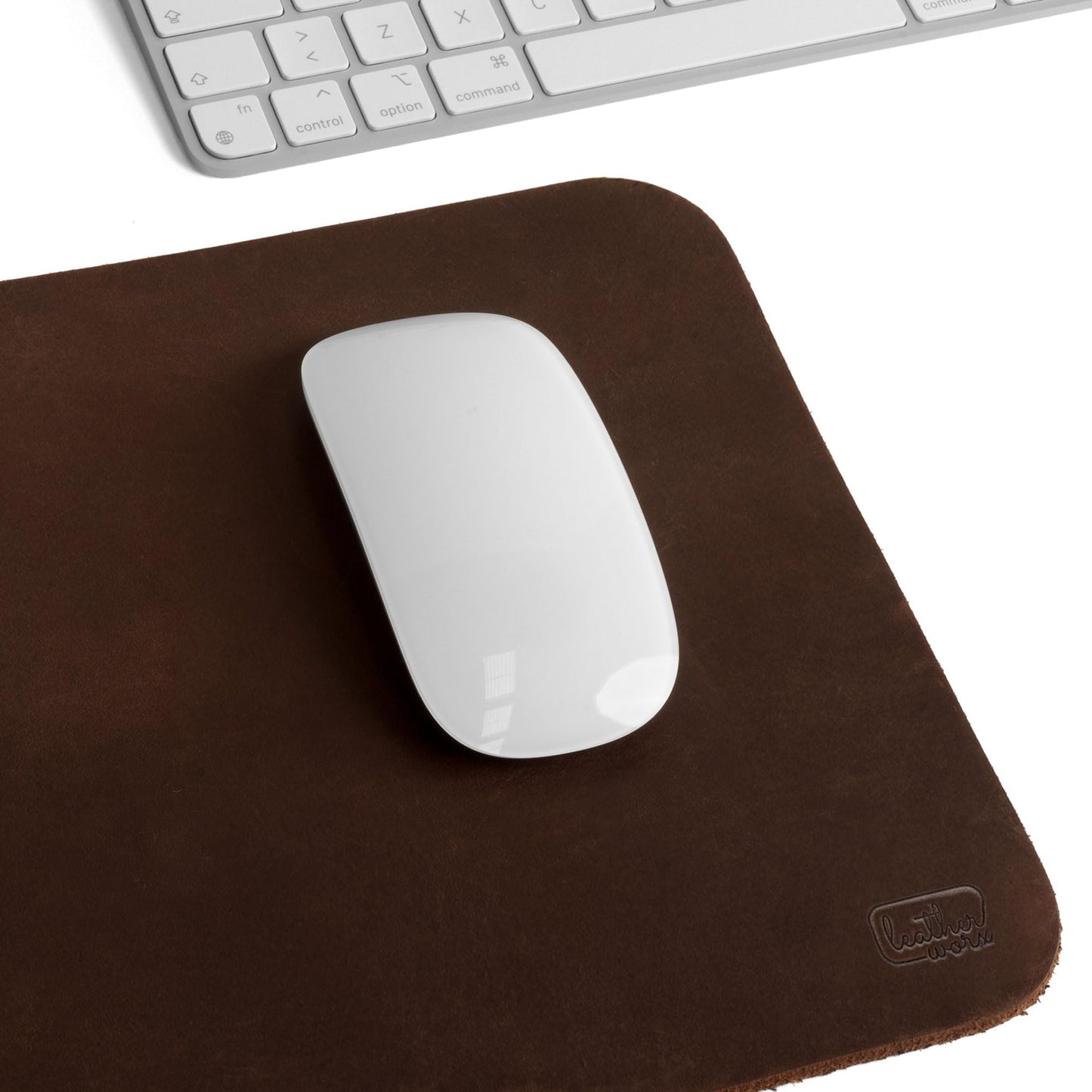 Leather Worx, Ergonomic Mouse Pad, Executive Work Desk & Office Essentials, Tracking Accuracy, Mouse Control, Thick Full Grain Leather, Handmade, Bourbon Brown